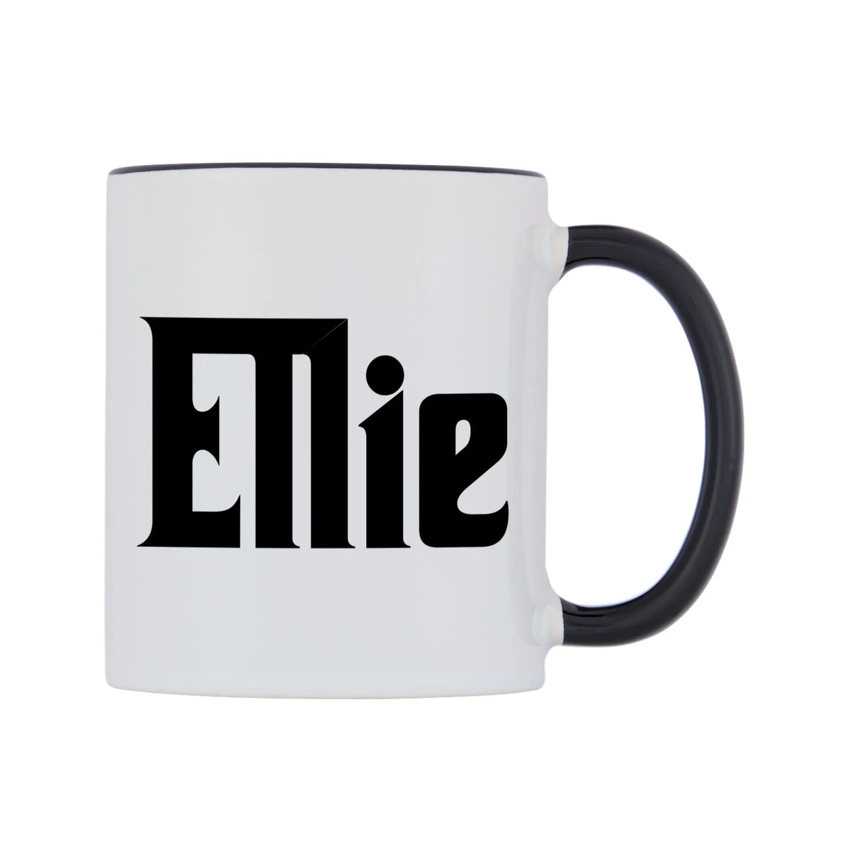 Ellie - Godfather Themed Mug — white 11oz gloss mug with a black inside and handle, left side, on a white background