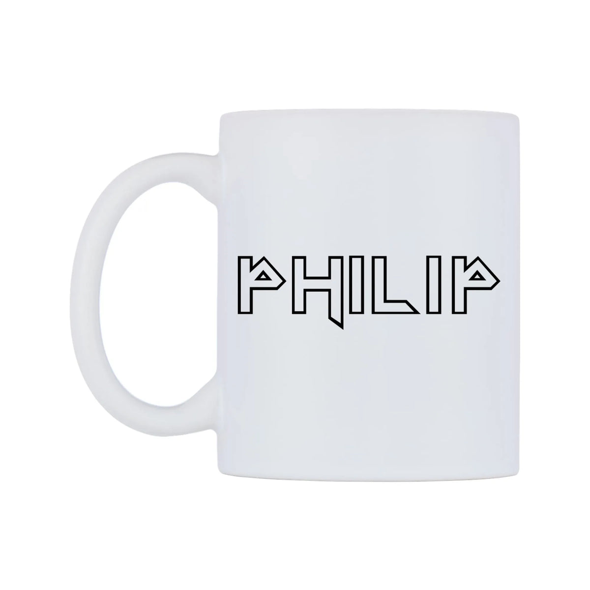 Philip - Iron Maiden Themed Mug — white 11oz gloss mug, right side, on a white background