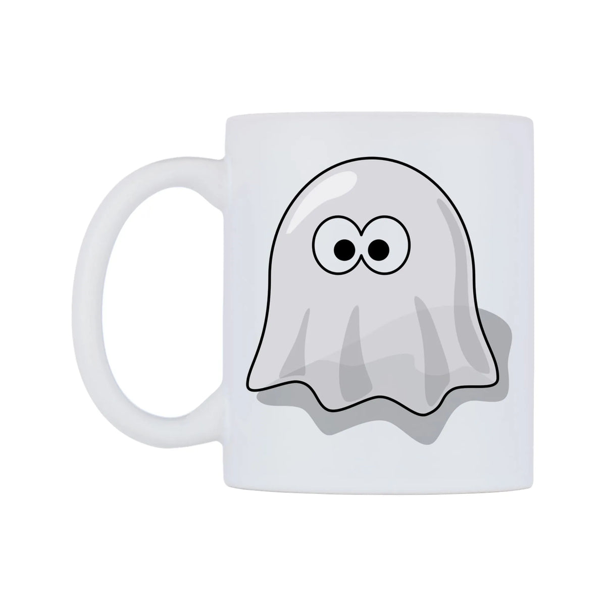 Little Ghost Mug — white 11oz gloss mug, right side, on a white background