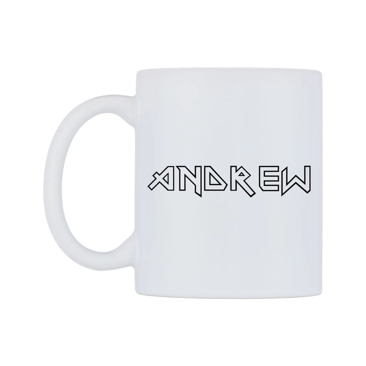 Andrew - Iron Maiden Themed Mug — white 11oz gloss mug, right side, on a white background