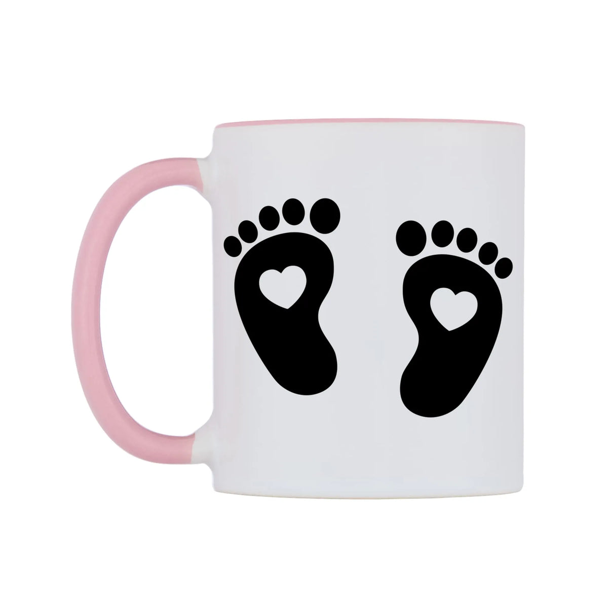 Black Feet Love Heart Mug — white 11oz gloss mug with a pink inside and handle, right side, on a white background