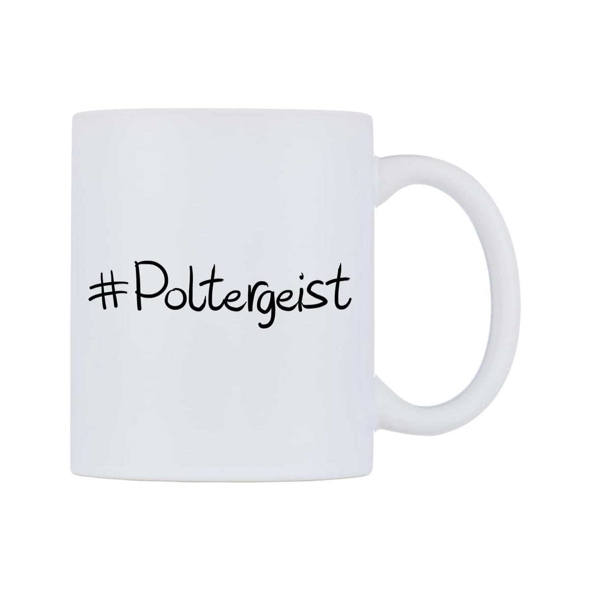 Poltergeist Mug — white 11oz gloss mug, left side, on a white background