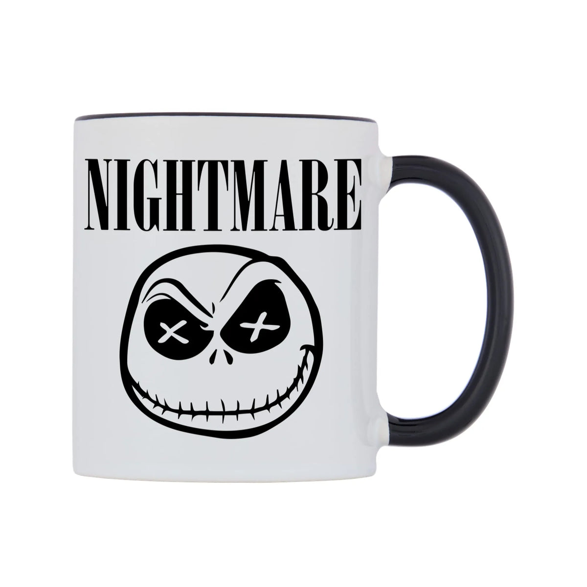 Nightmare Mug — white 11oz gloss mug with a black inside and handle, left side, on a white background