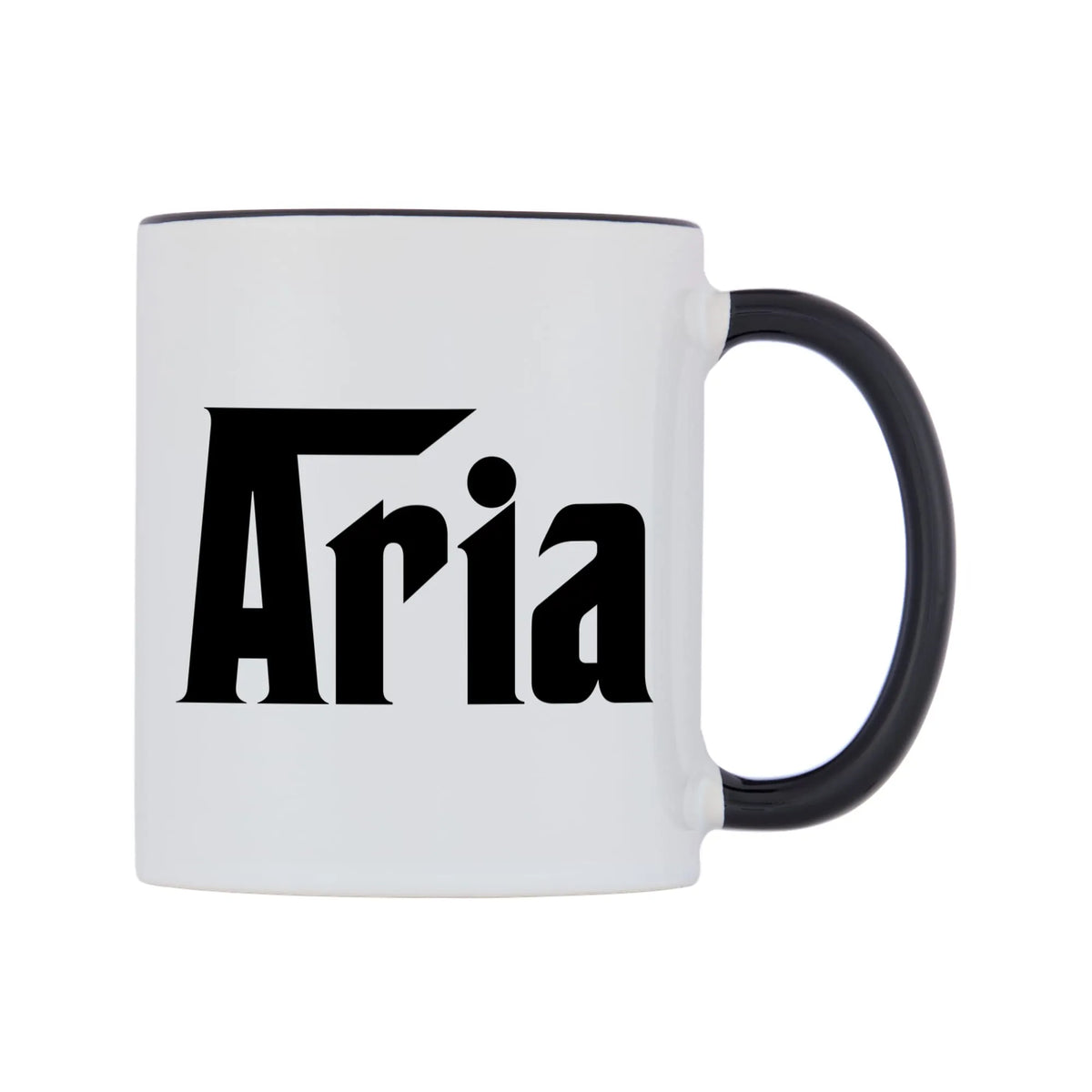 Aria - Godfather Themed Mug — white 11oz gloss mug with a black inside and handle, left side, on a white background
