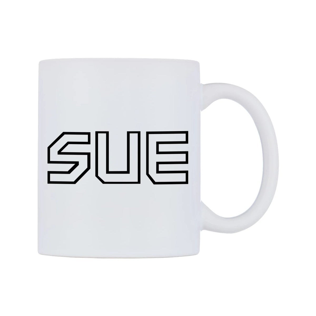 Sue - Iron Maiden Themed Mug — white 11oz gloss mug, left side, on a white background