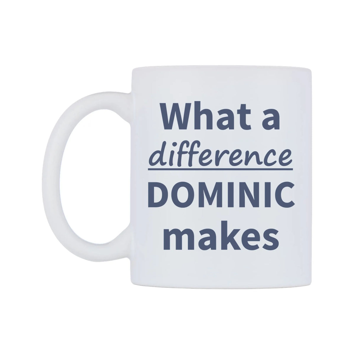What a difference DOMINIC makes Mug — mug, right side, on a white background
