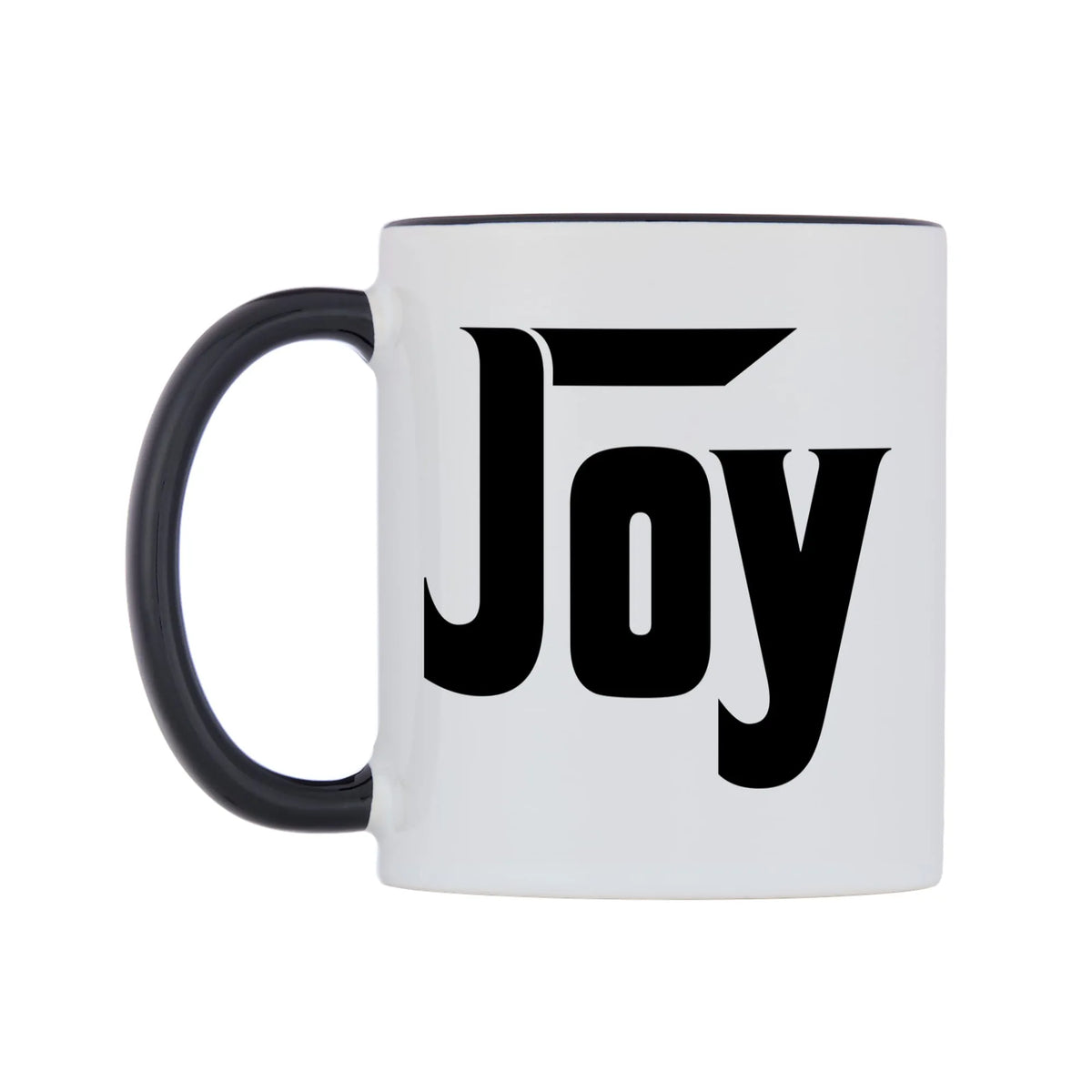Joy - Godfather Themed Mug — white 11oz gloss mug with a black inside and handle, right side, on a white background