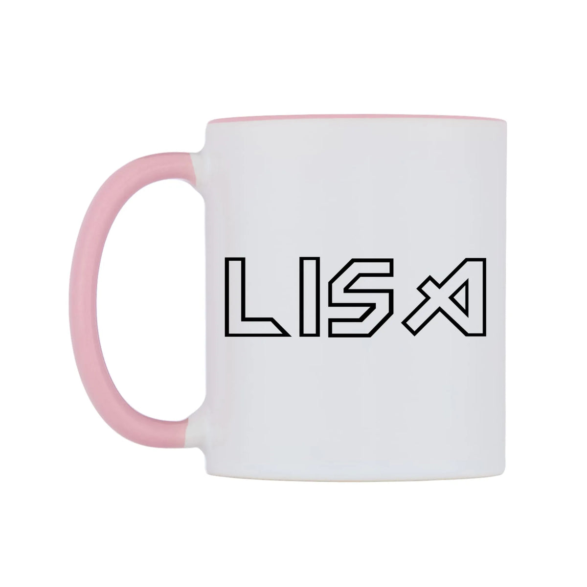 Lisa - Iron Maiden Themed Mug — white 11oz gloss mug with a pink inside and handle, right side, on a white background