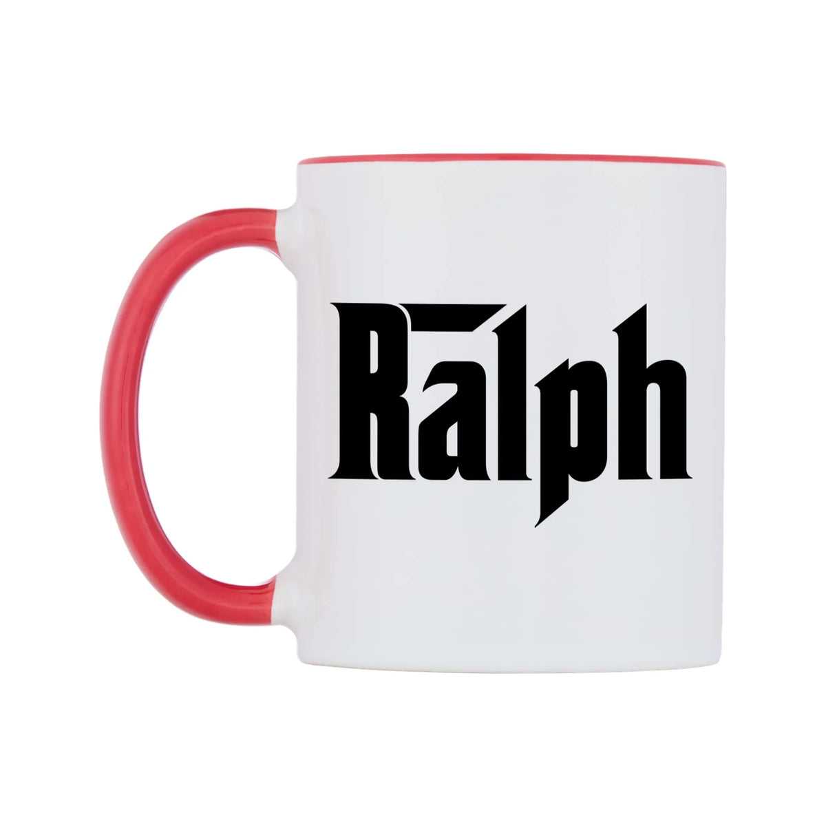 Ralph - Godfather Themed Mug — white 11oz gloss mug with a red inside and handle, right side, on a white background