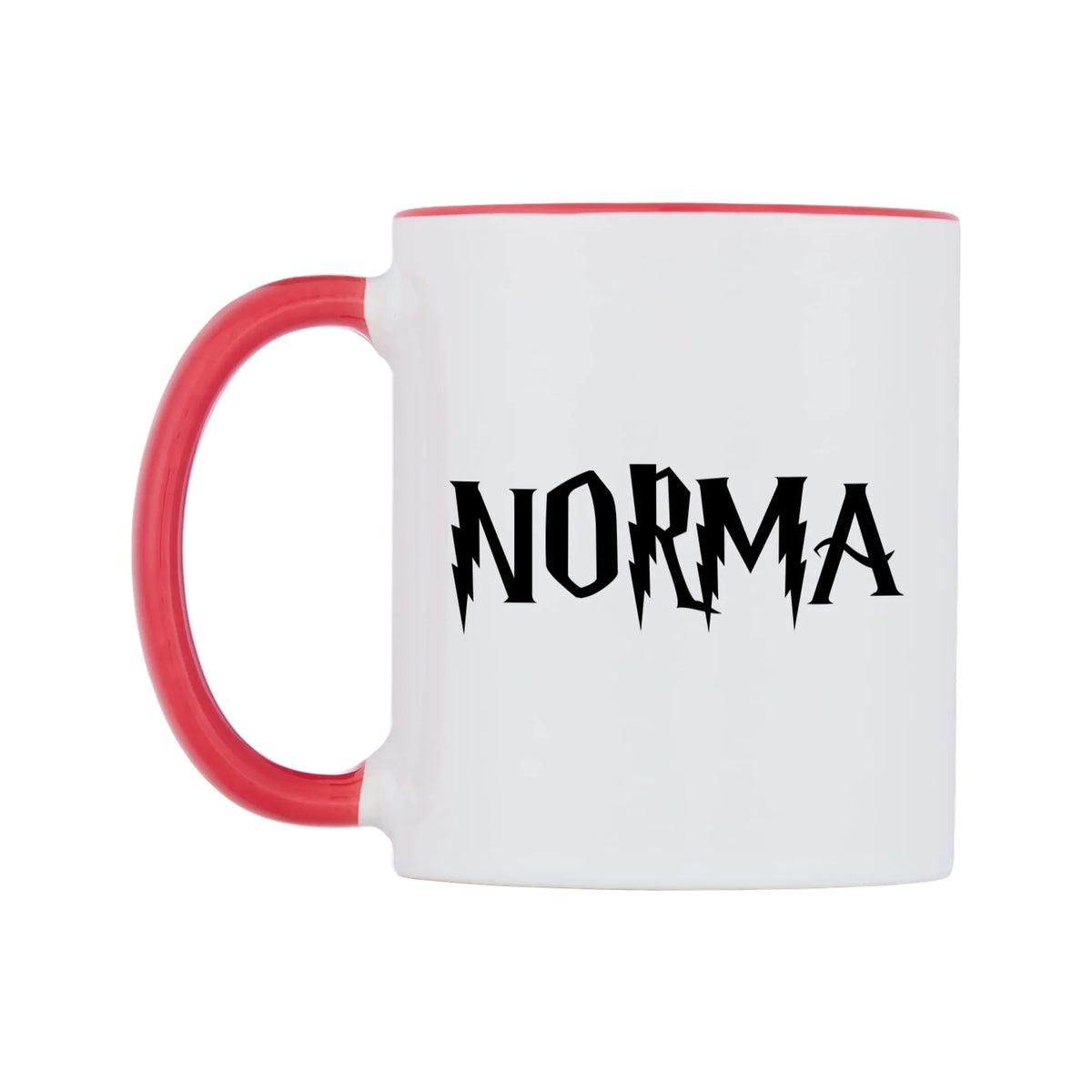 Norma - Wizard Themed Mug — white 11oz gloss mug with a red inside and handle, right side, on a white background