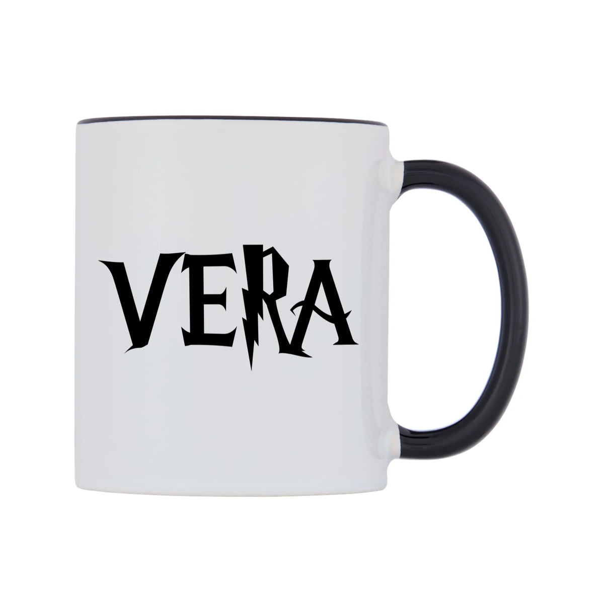 Vera - Wizard Themed Mug — white 11oz gloss mug with a black inside and handle, left side, on a white background