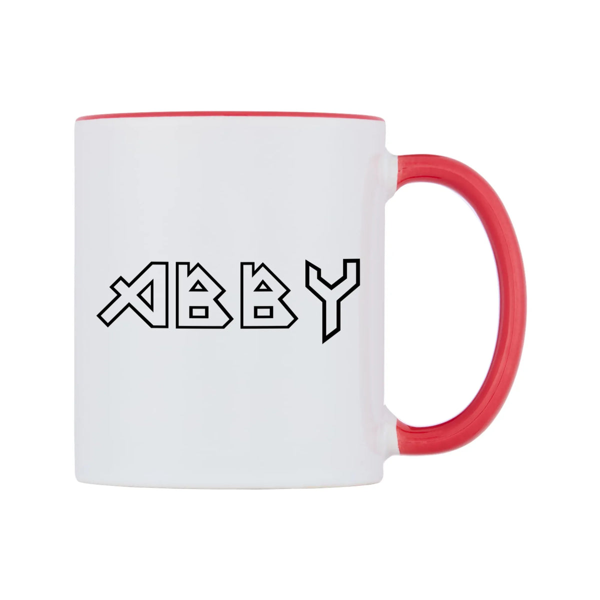 Abby - Iron Maiden Themed Mug — white 11oz gloss mug with a red inside and handle, left side, on a white background