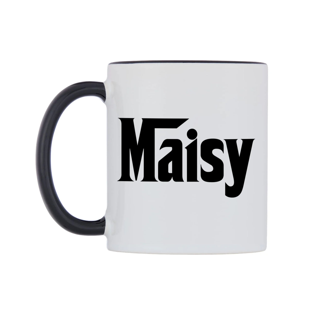 Maisy - Godfather Themed Mug — white 11oz gloss mug with a black inside and handle, right side, on a white background