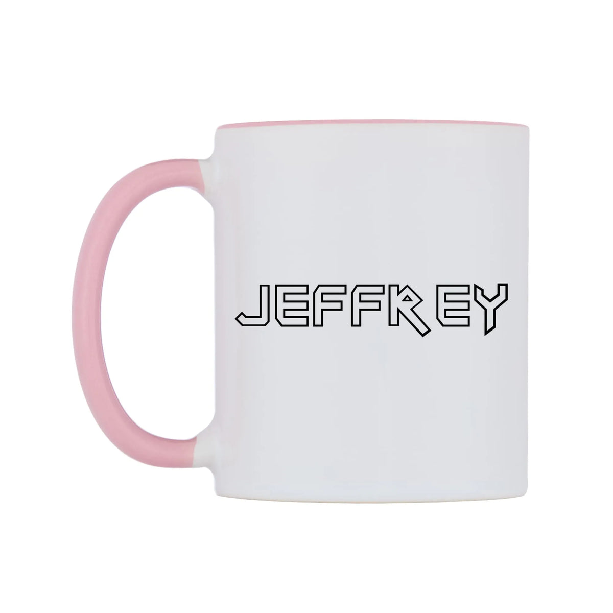 Jeffrey - Iron Maiden Themed Mug — white 11oz gloss mug with a pink inside and handle, right side, on a white background
