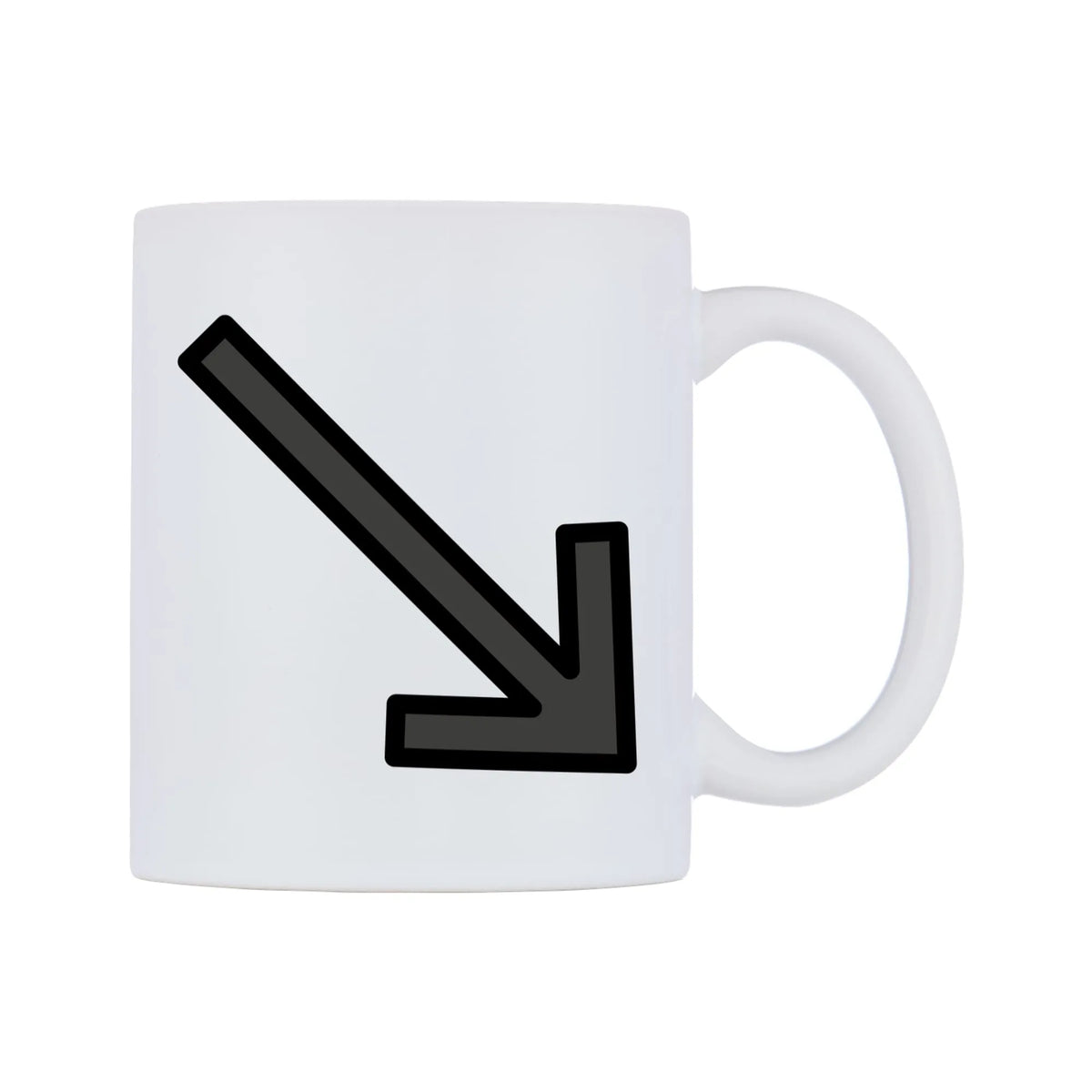 Down-Right Arrow Emoji Mug — mug, left side, on a white background