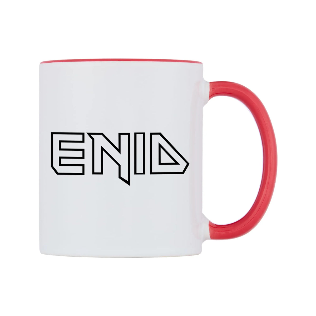 Enid - Iron Maiden Themed Mug — white 11oz gloss mug with a red inside and handle, left side, on a white background