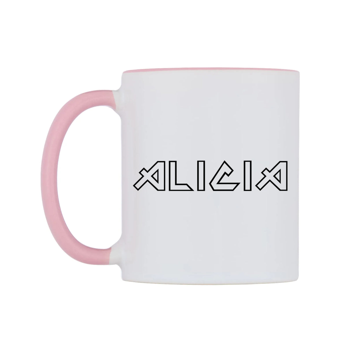 Alicia - Iron Maiden Themed Mug — white 11oz gloss mug with a pink inside and handle, right side, on a white background