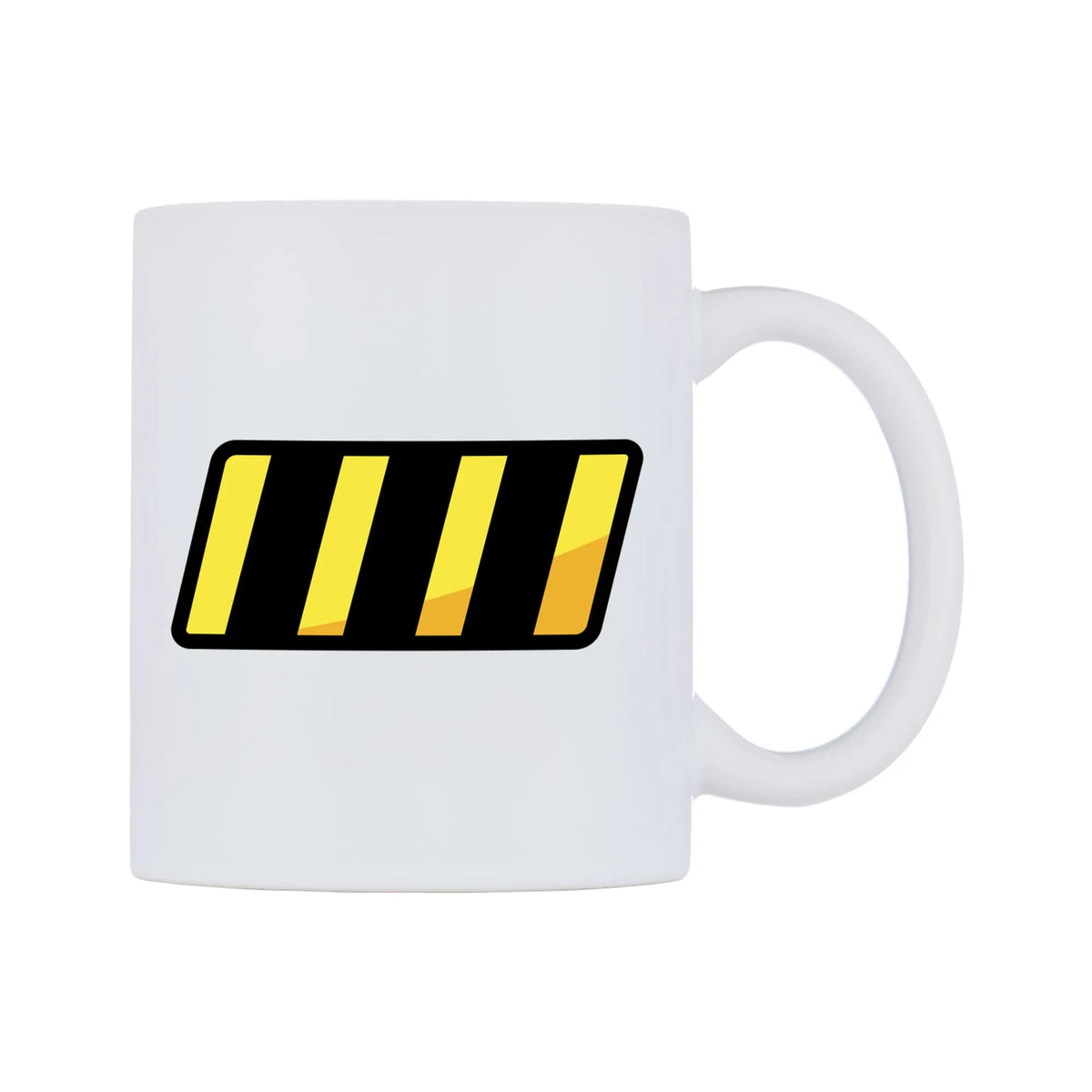 Warning Strip Emoji Mug — mug, left side, on a white background