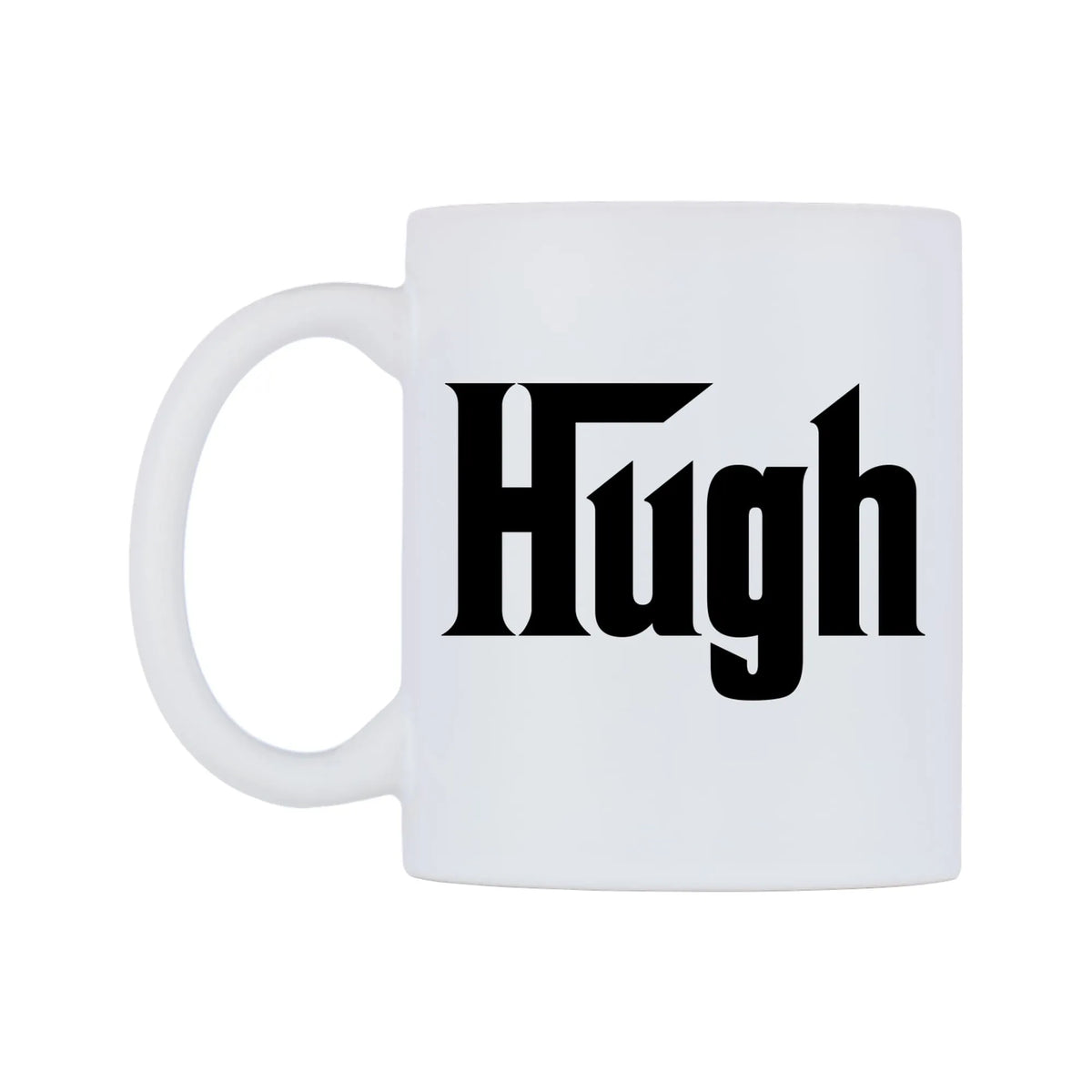 Hugh - Godfather Themed Mug — white 11oz gloss mug, right side, on a white background