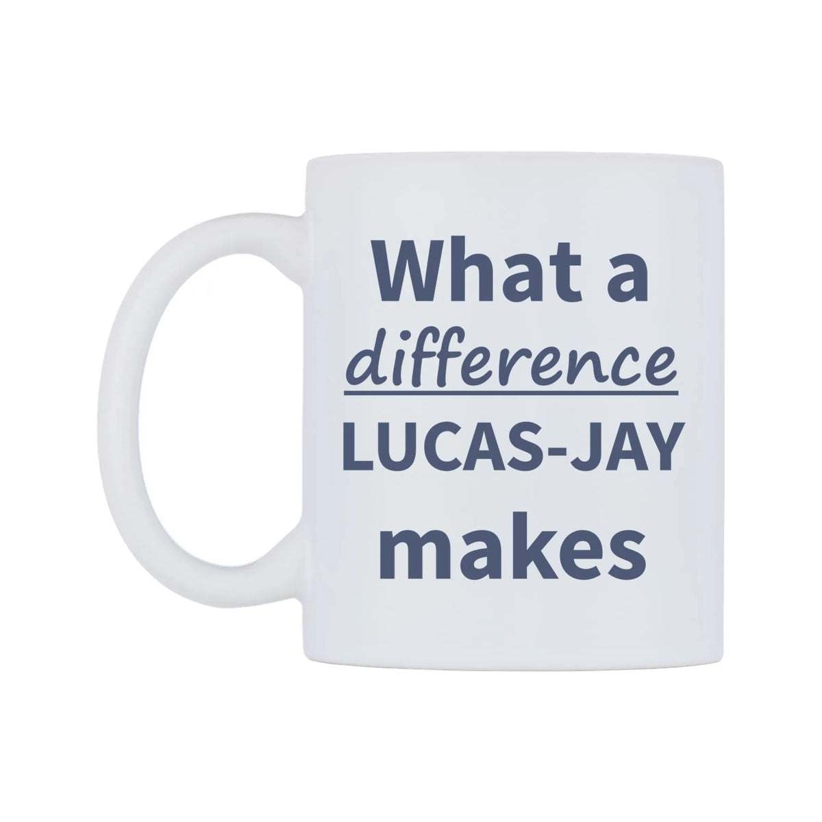 What a difference LUCAS-JAY makes Mug — mug, right side, on a white background