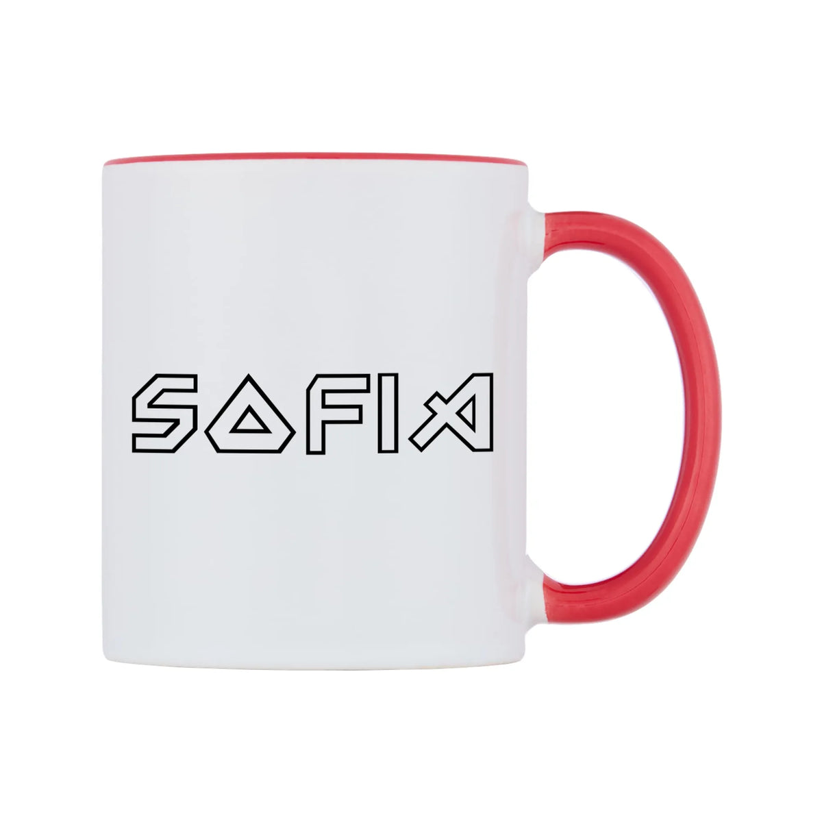 Sofia - Iron Maiden Themed Mug — white 11oz gloss mug with a red inside and handle, left side, on a white background