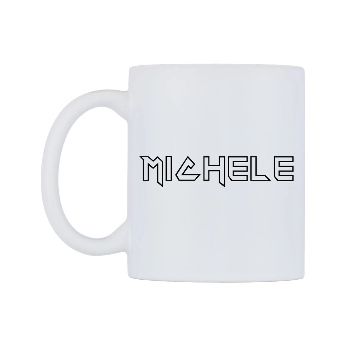 Michele - Iron Maiden Themed Mug — white 11oz gloss mug, right side, on a white background