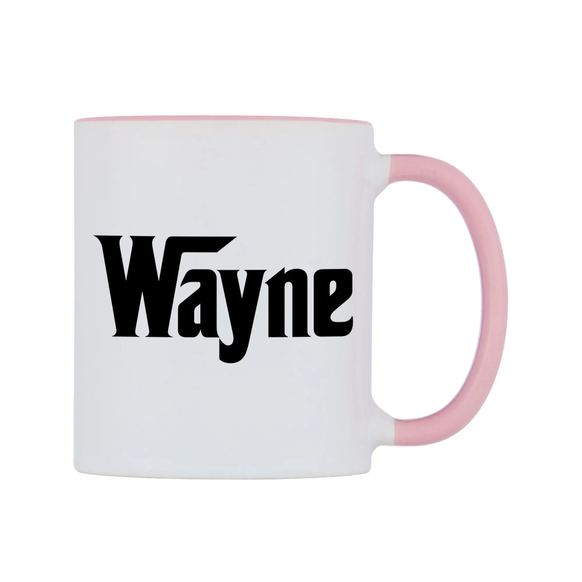 Wayne - Godfather Themed Mug — white 11oz gloss mug with a pink inside and handle, left side, on a white background