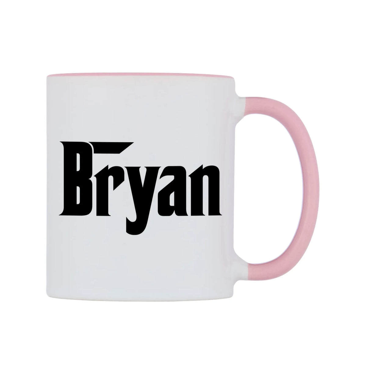 Bryan - Godfather Themed Mug — white 11oz gloss mug with a pink inside and handle, left side, on a white background