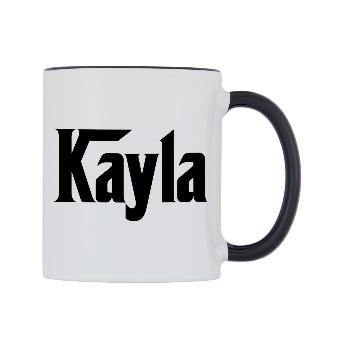 Kayla - Godfather Themed Mug — white 11oz gloss mug with a black inside and handle, left side, on a white background