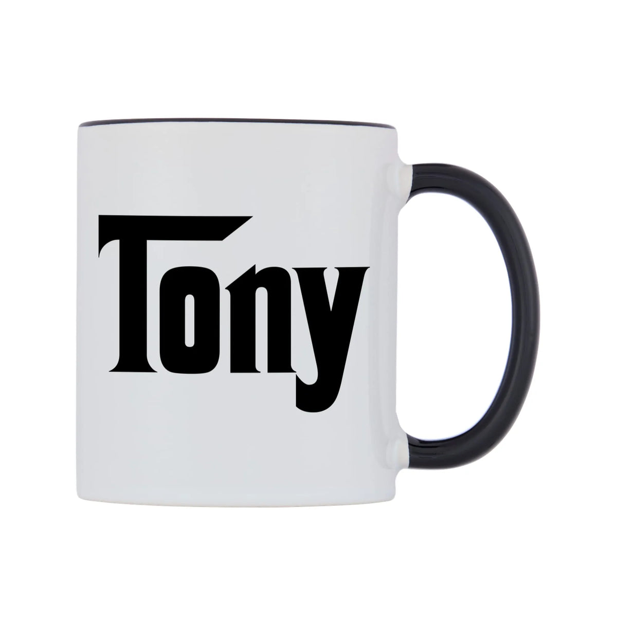 Tony - Godfather Themed Mug — white 11oz gloss mug with a black inside and handle, left side, on a white background