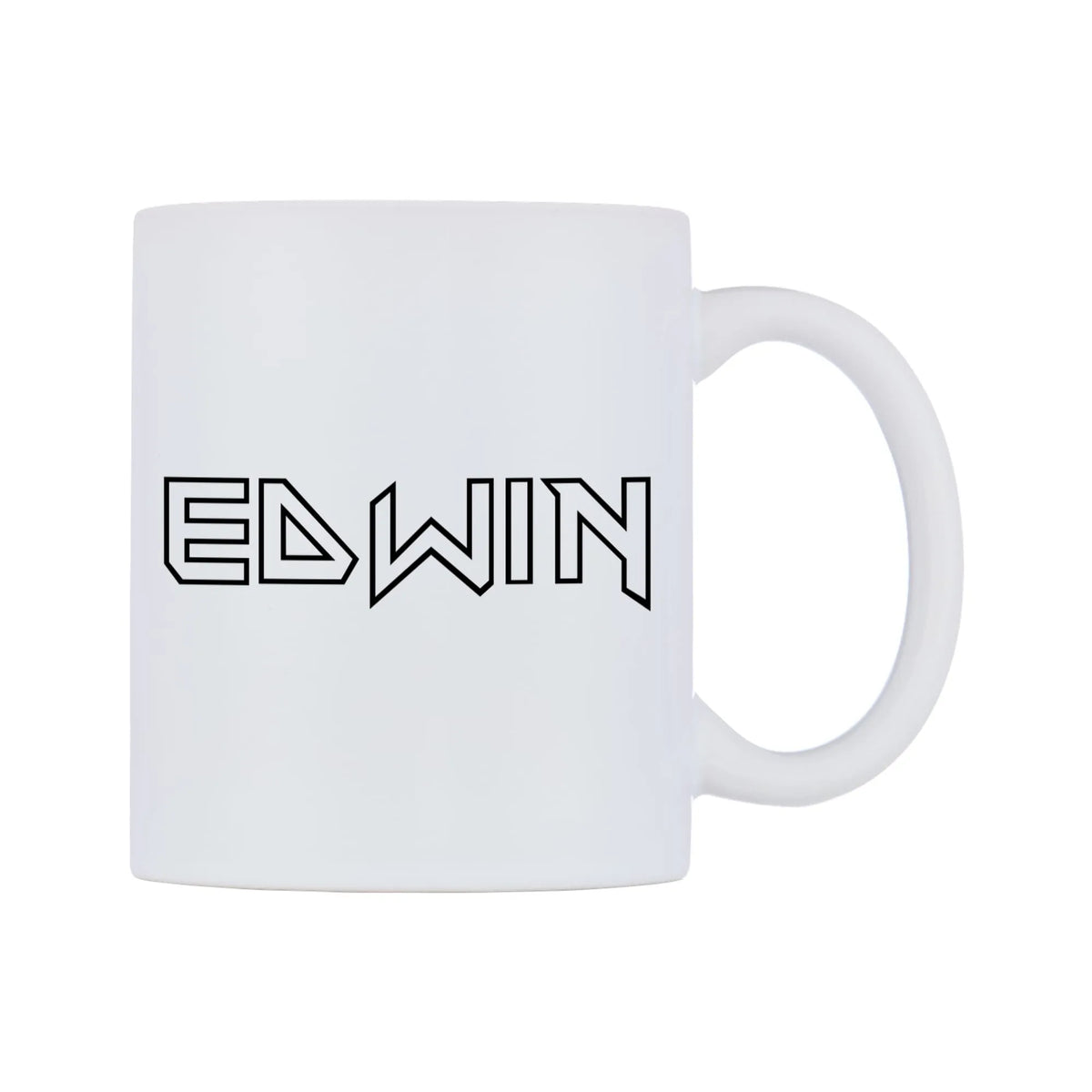 Edwin - Iron Maiden Themed Mug — white 11oz gloss mug, left side, on a white background