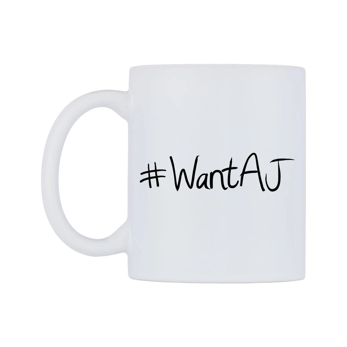 WantAJ Mug — mug, right side, on a white background