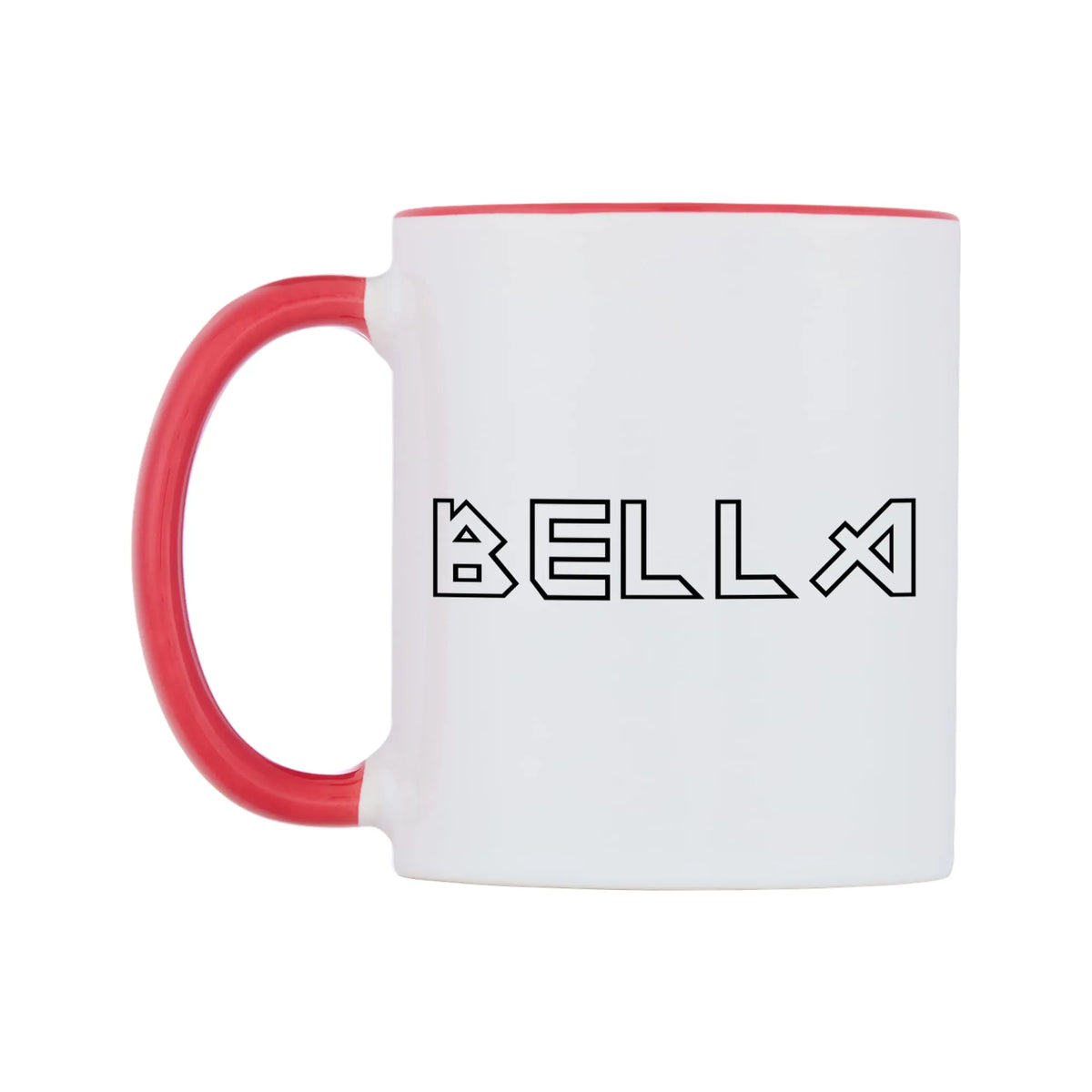 Bella - Iron Maiden Themed Mug — white 11oz gloss mug with a red inside and handle, right side, on a white background