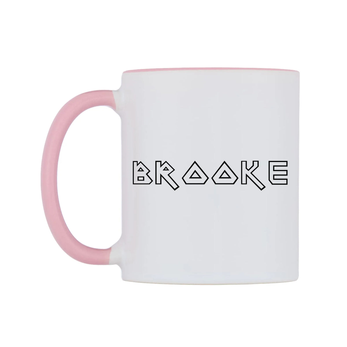 Brooke - Iron Maiden Themed Mug — white 11oz gloss mug with a pink inside and handle, right side, on a white background