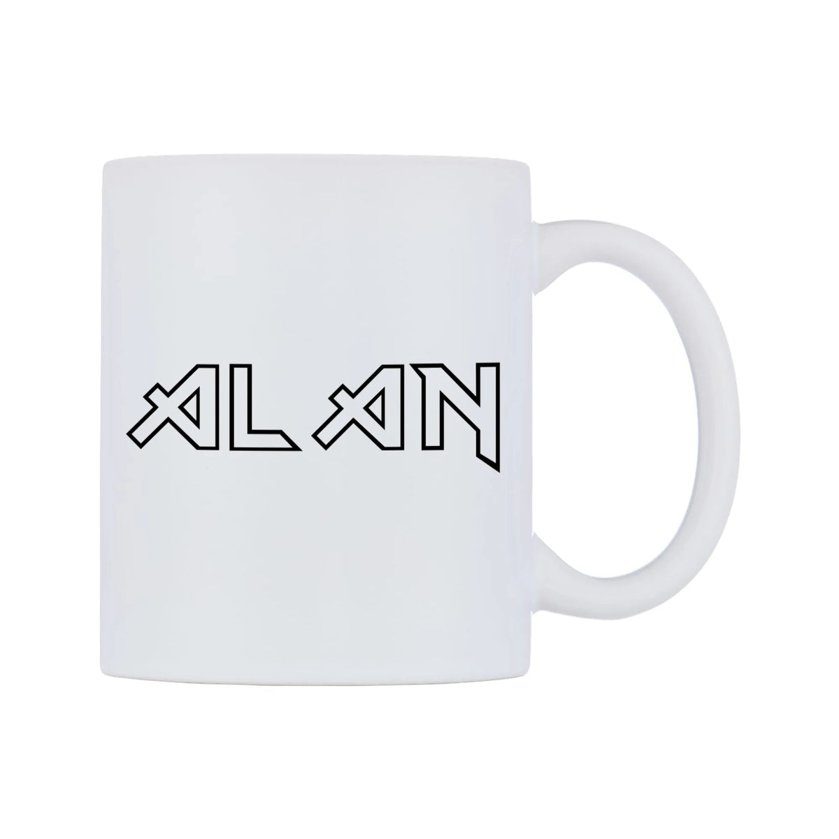 Alan - Iron Maiden Themed Mug — white 11oz gloss mug, left side, on a white background