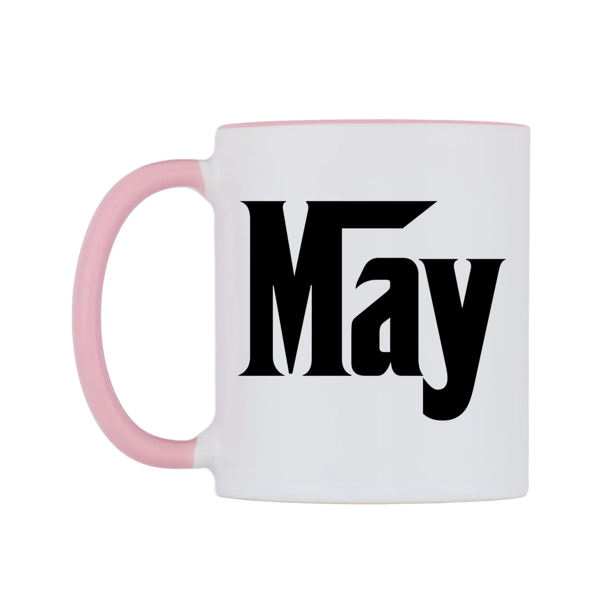 May - Godfather Themed Mug — white 11oz gloss mug with a pink inside and handle, right side, on a white background