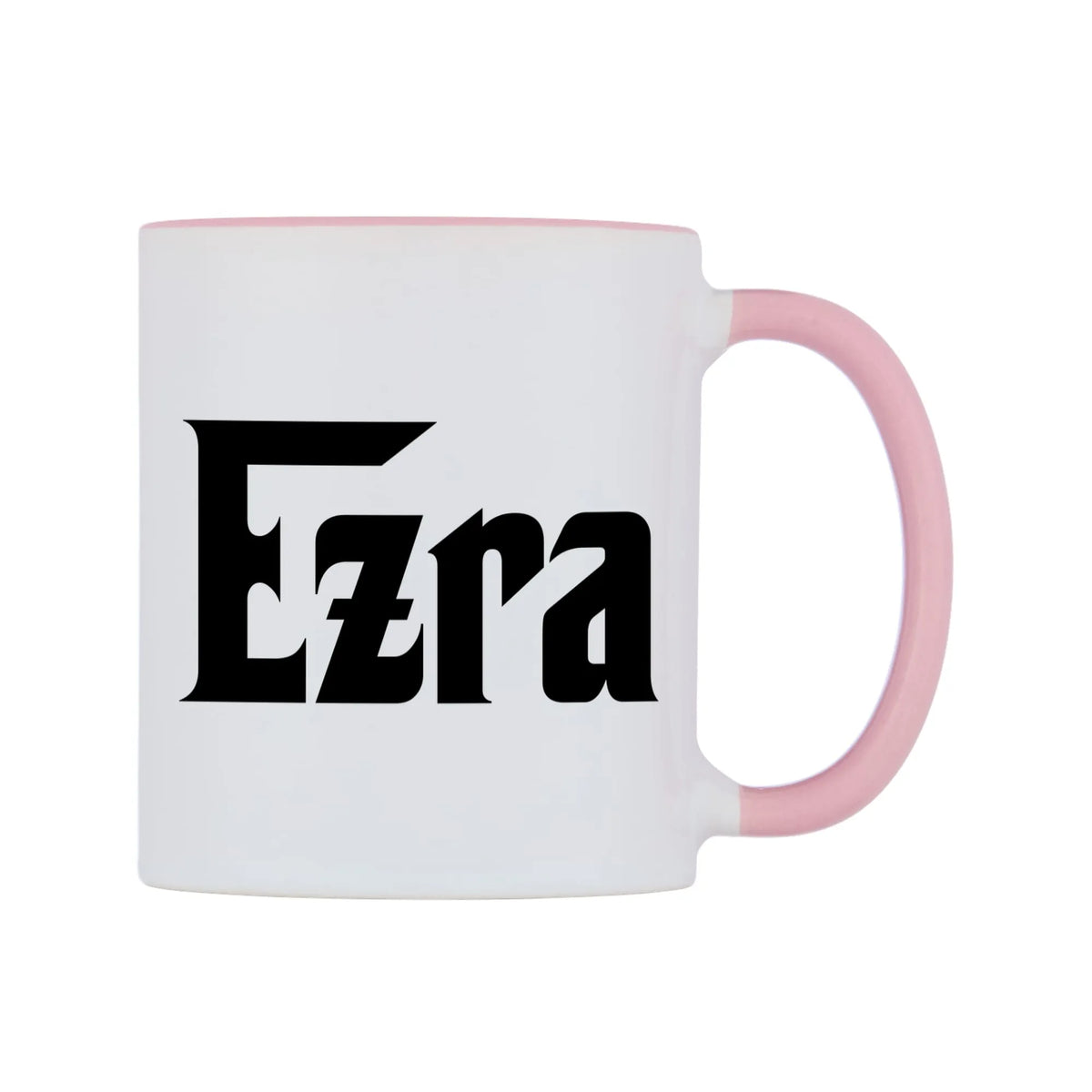 Ezra - Godfather Themed Mug — white 11oz gloss mug with a pink inside and handle, left side, on a white background