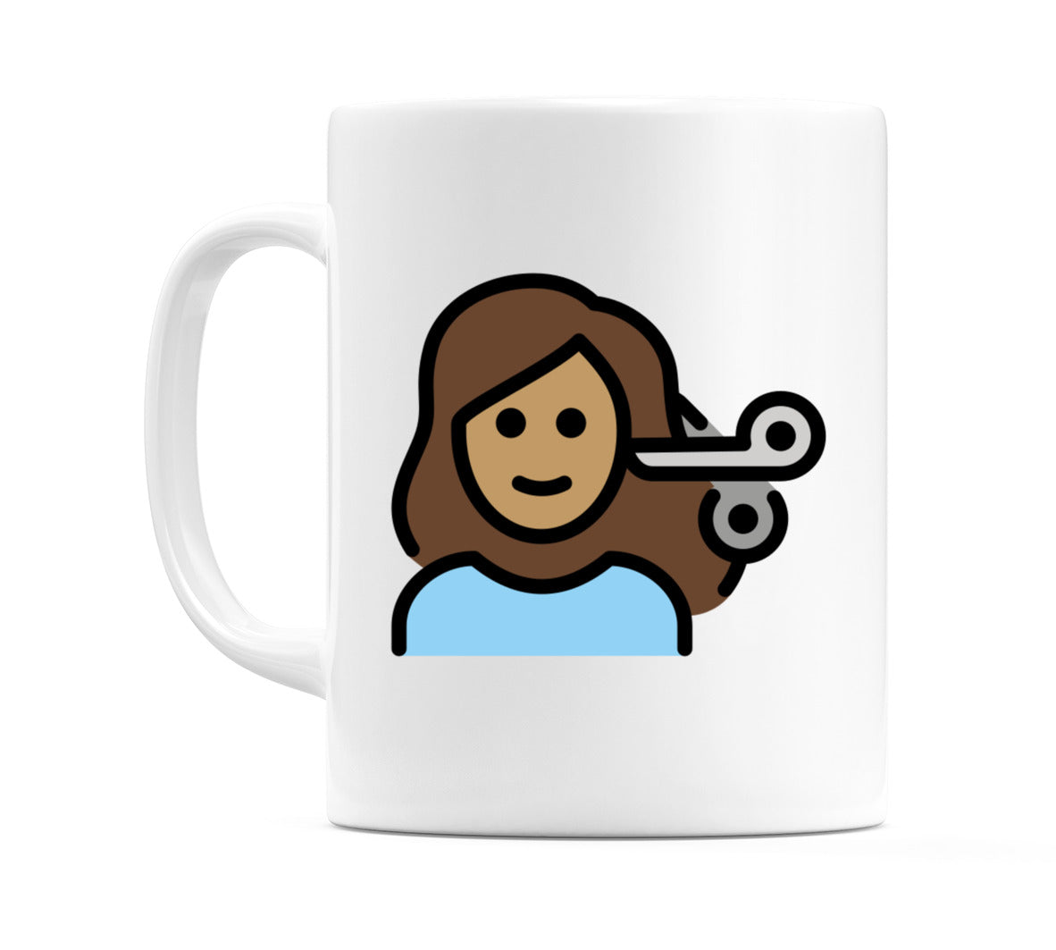Female Getting Haircut: Medium Skin Tone Emoji Mug