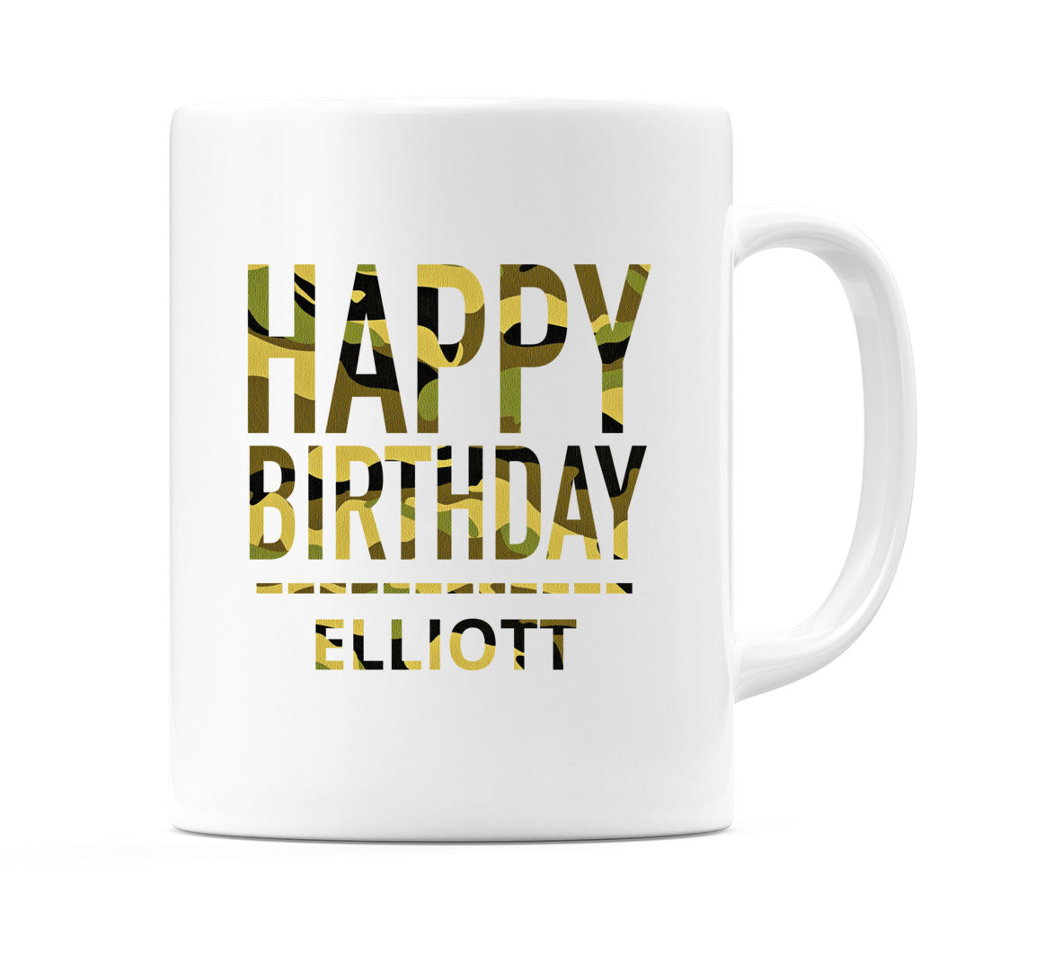 Happy Birthday Elliott (Camo) Mug Cup by WeDoMugs