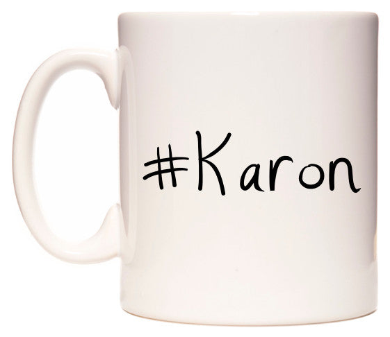 This mug features #Karon