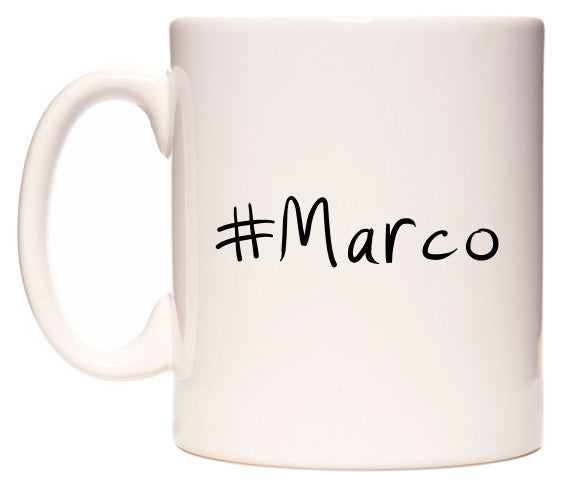 This mug features #Marco