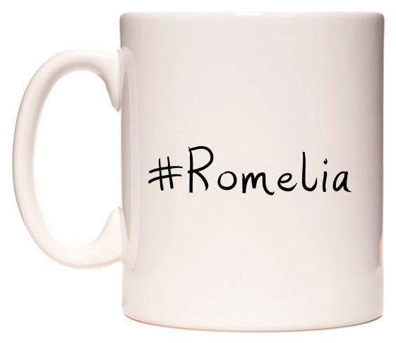 This mug features #Romelia