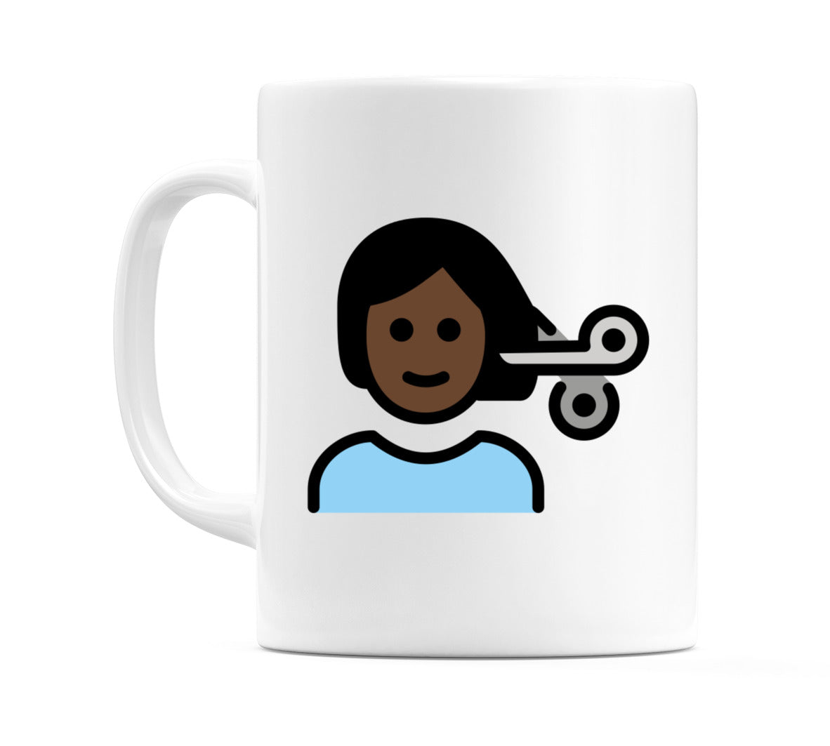 Person Getting Haircut: Dark Skin Tone Emoji Mug