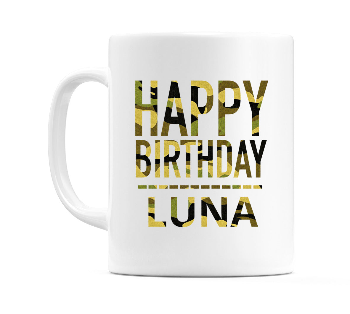 Happy Birthday Luna (Camo) Mug Cup by WeDoMugs