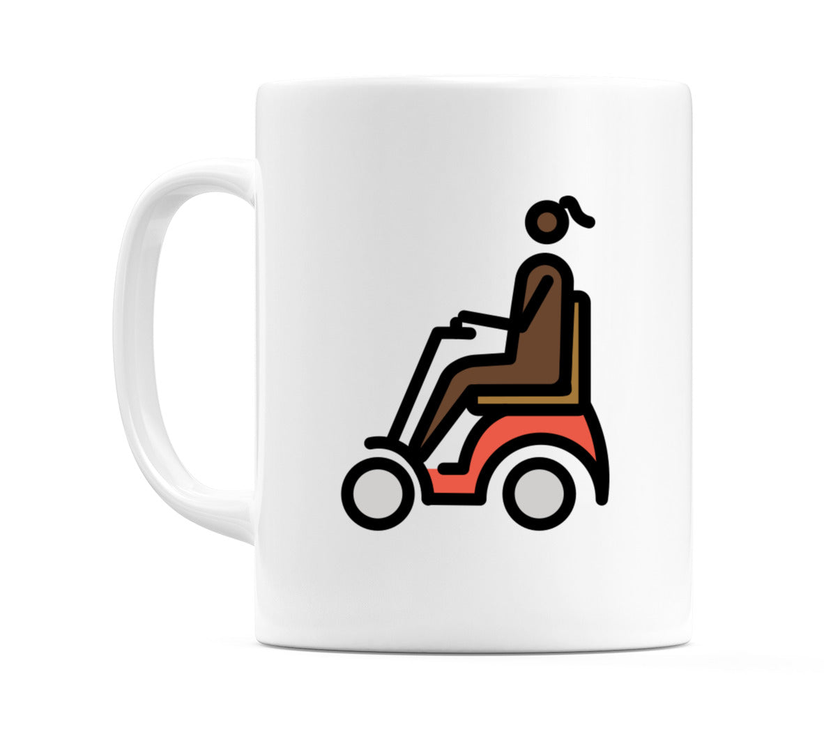 Female In Motorized Wheelchair: Dark Skin Tone Emoji Mug