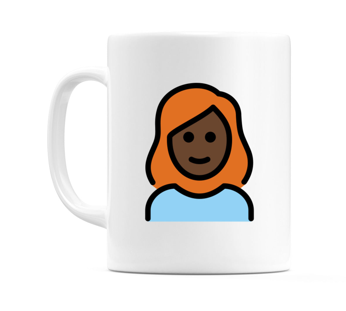 Female: Dark Skin Tone, Red Hair Emoji Mug