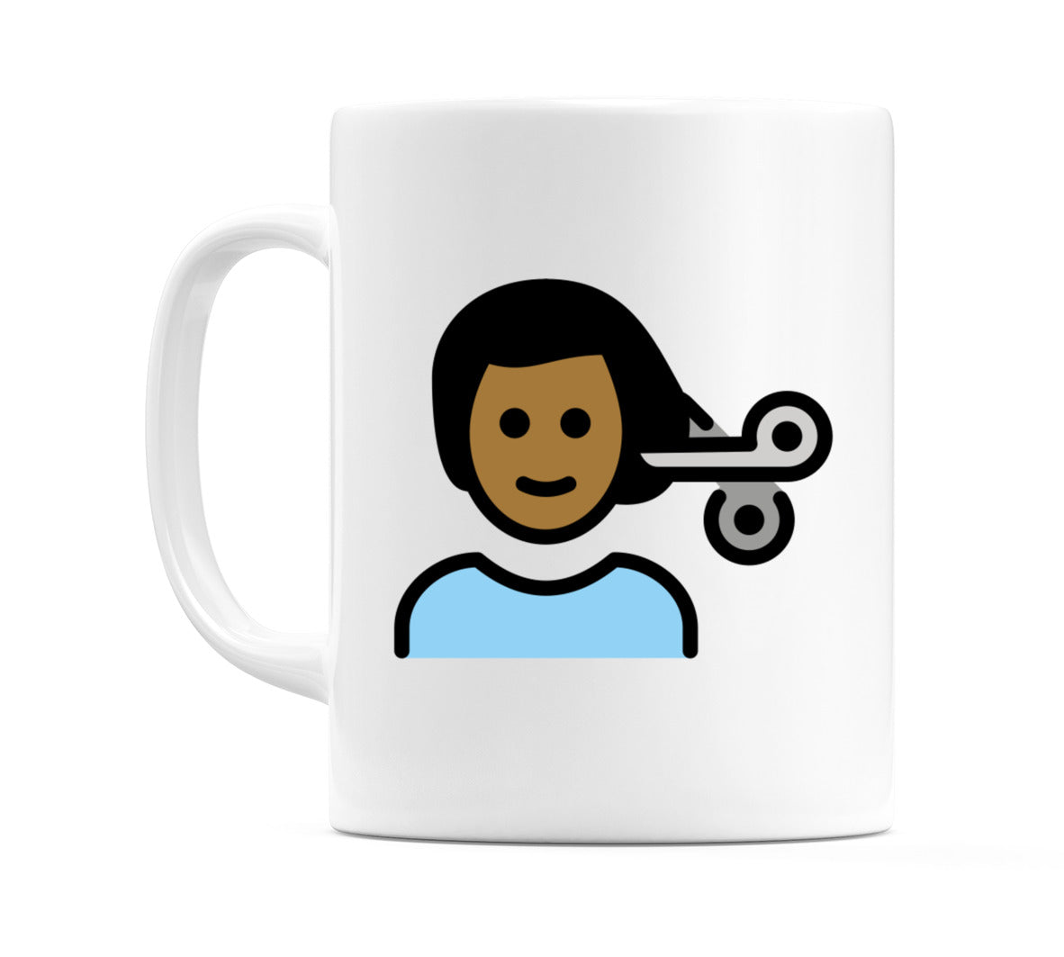 Male Getting Haircut: Medium-Dark Skin Tone Emoji Mug