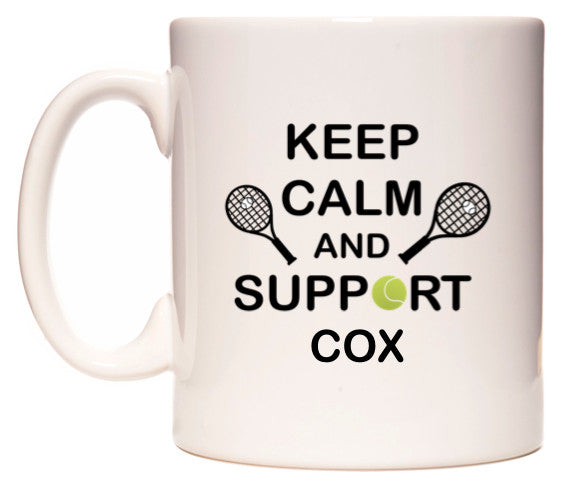 This mug features Keep Calm And Support Cox