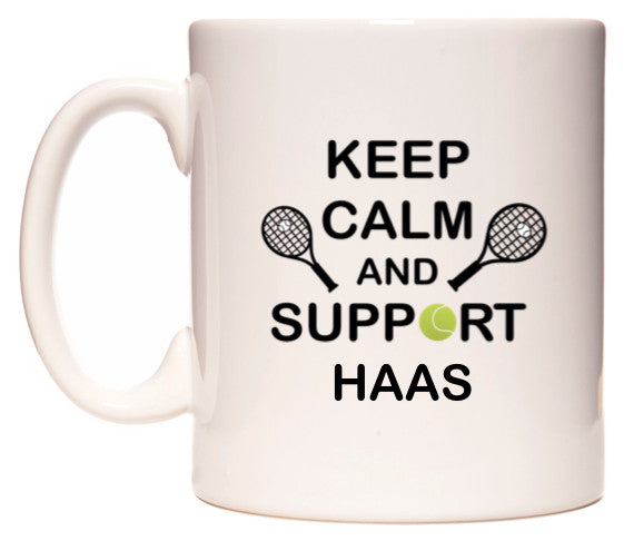 This mug features Keep Calm And Support Haas