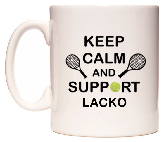This mug features Keep Calm And Support Lacko
